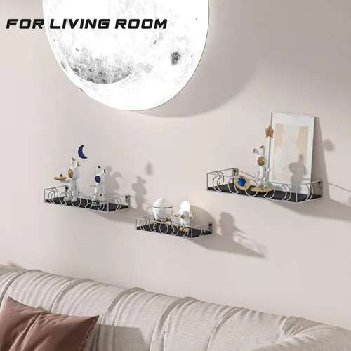 Miniatura 2 de Estantes de pared de fase lunar negro y plateado, paquete de 3 estantes flotantes pequeños para plantas de libros para dormitorio, habitación