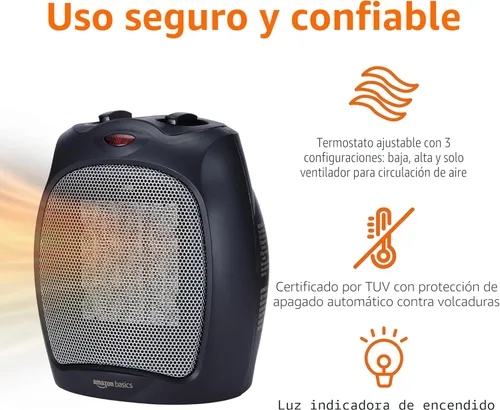 Miniatura 2 de Amazon Basics Calentador de espacio de cerámica, solución de calefacción portátil para interiores, con protección contra sobrecalentamiento
