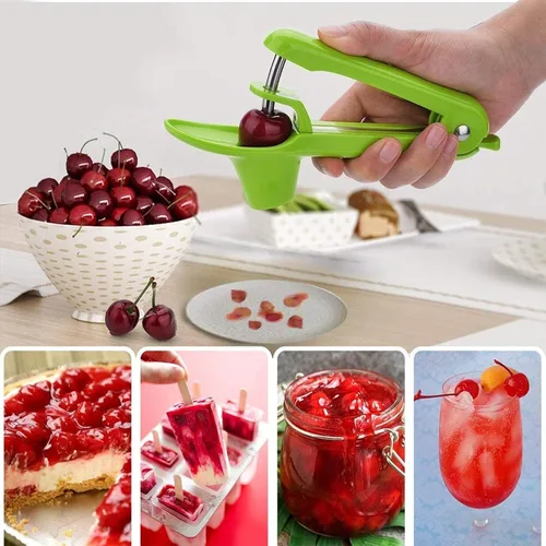 Miniatura 3 de Herramienta de descarador de cerezas, removedor de núcleo de semillas de cerezo resistente, herramienta removedor de deshuesador de cereza con Verde