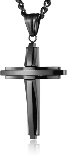 Miniatura 8 de HZMAN collar con colgante de cruz de acero inoxidable pulido, con cadena de 24 in, para hombre