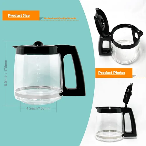 Miniatura 4 de Jarra de café de vidrio de repuesto de 12 tazas compatible con cafetera Hamilton Beach Flexbew, cafetera para 49980A, 49980Z, 49983, 49618, 46300