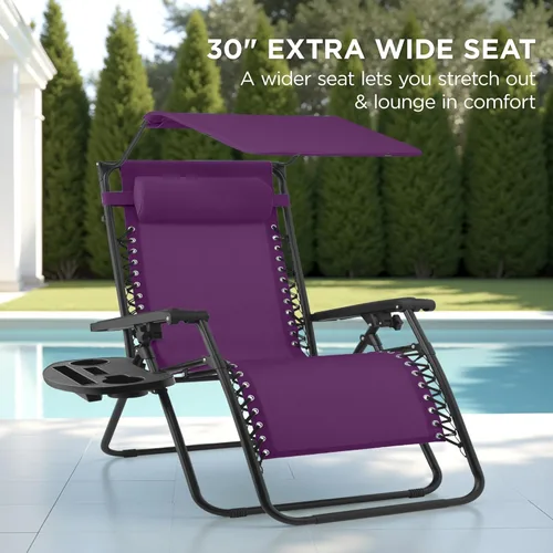 Miniatura 3 de Best Choice Products Sillón reclinable de 30 pulgadas de ancho con gravedad cero para exteriores, con toldo ajustable, reposacabezas, bandeja