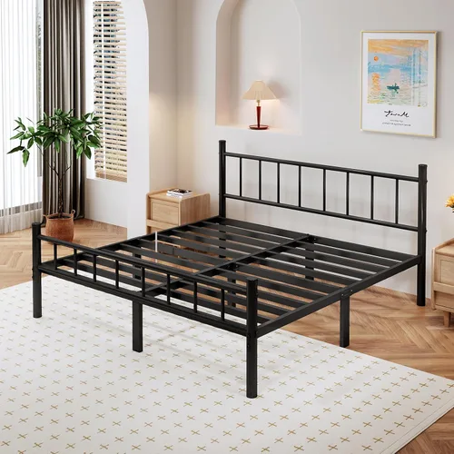 Miniatura 3 de zizin Estructura de cama de metal tamaño completo con cabecera y pie de cama, plataforma de metal de 14 pulgadas, base de colchón con listones
