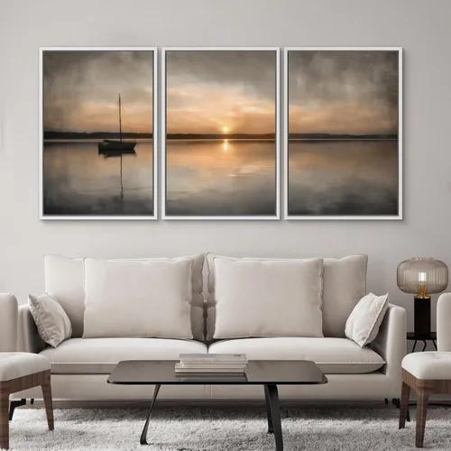 Miniatura 497 de SIGNWIN Lienzo enmarcado para pared, arte con pinceladas de flujo neutro en tonos beige abstractos, ilustraciones, arte moderno, decorativo