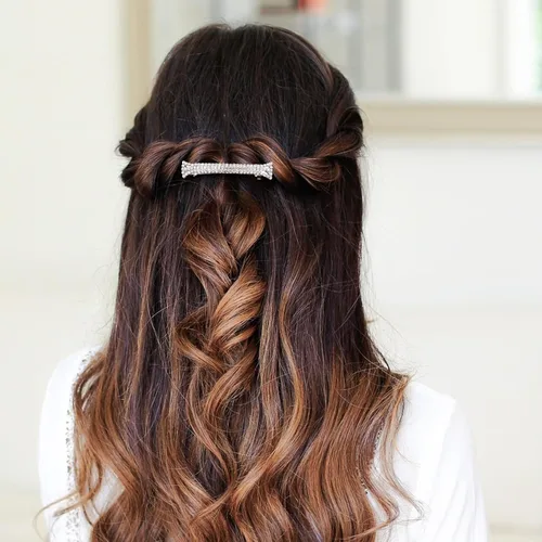 Miniatura 7 de Pinzas para el cabello con diamantes de imitación, 4 unidades, pinzas para el cabello de cristal brillante, color plateado, pequeñas pinzas