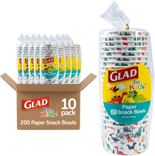 Miniatura 10 de Suministros de fiesta de dinosaurio Glad para niños - Cuencos de aperitivos desechables de papel resistentes con tapas, perfectos para fiestas