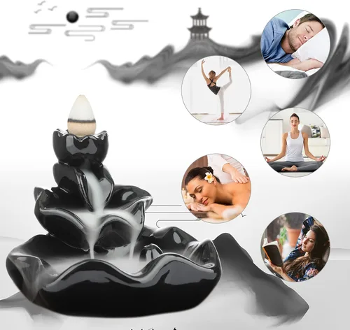 Miniatura 6 de DK177 Soporte de incienso en cascada, quemador de incienso de cerámica, reflujo de cerámica, fuente de incienso zen, máquina difusora, soporte