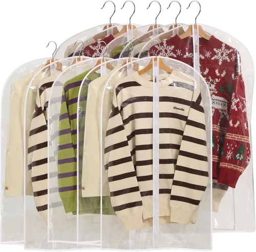 Miniatura 8 de Bolsas de ropa para colgar ropa, 6 bolsas de ropa transparentes, bolsa de plástico a prueba de polvo, protector de abrigo con cremallera para All