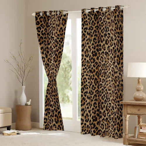 Miniatura 3 de Feelyou Cortinas opacas con estampado de leopardo de 30% a 50%, cortinas de oscurecimiento con estampado de guepardo para dormitorio, para niños