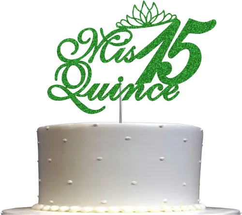 Miniatura 12 de Mis Quince 15 Quinceañera - Decoración para tartas con purpurina para quinceañera, ideas de decoración de fiesta de cumpleaños, decoración de alta