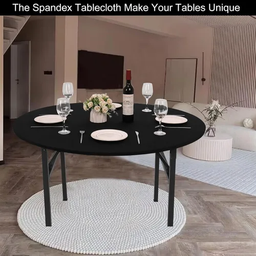 Miniatura 7 de Mantel redondo de elastano para mesa, 4 piezas, elástico, ajustable, lavable, protector de mesa para interiores y exteriores (negro)