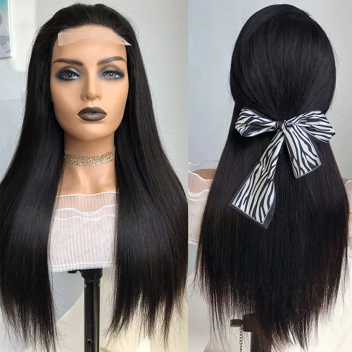 Miniatura 2 de Pelucas de cabello humano con cierre de encaje 4x4, densidad del 180%, sin pegamento, lacio, 12A, cabello virgen brasileño con encaje frontal