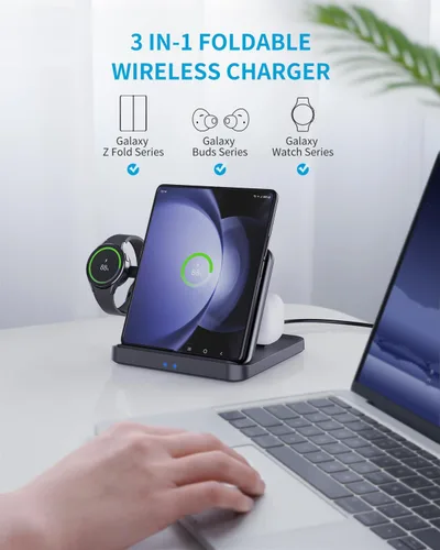 Miniatura 4 de para Samsung Z Fold 6/5 Estación de Carga Inalámbrica, Soporte de Carga Rápida Plegable 3 en 1 para Galaxy Z Fold 4, Flip 6/5, S23/S22, Note20/10