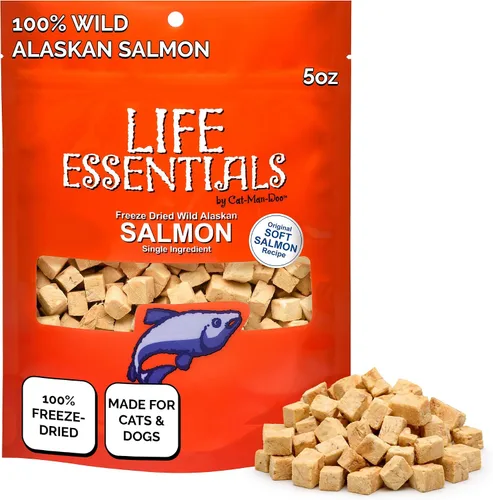 LIFE ESSENTIALS BY CAT-MAN-DOO All Natural - Golosinas de salmón salvaje liofilizado para gatos y perros, un solo ingrediente, sin cereales, sin