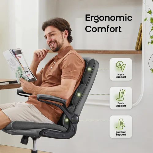 Miniatura 5 de Silla de oficina ajustable con respaldo medio ejecutivo, silla de escritorio cómoda de piel regenerada con soporte lumbar ergonómico, silla de Gris