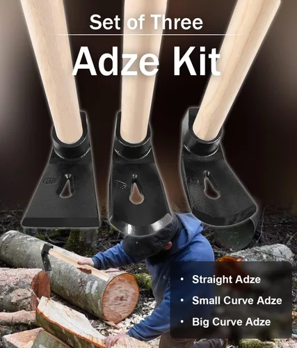 Miniatura 2 de Juego de herramientas para tallar madera para carpintería Adze, incluye adze recto, curva grande Adze y curva pequeña Adze (3PCS)