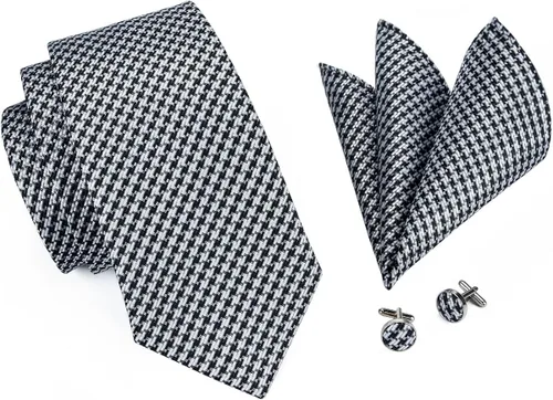 Miniatura 3 de Hi-Tie Corbata clásica a cuadros para hombre con gemelos de pañuelo