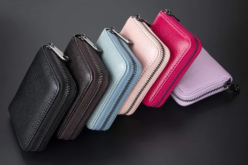 Miniatura 7 de Aiyo Fashion Cartera de cuero genuino para tarjetas de crédito, con bloqueo RFID, funda de identificación segura, organizador con cremallera