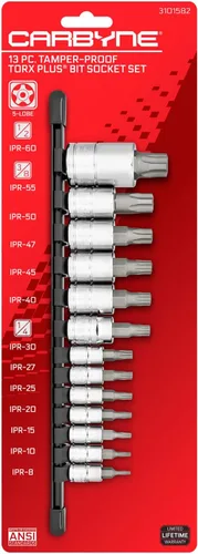 CARBYNE Juego de dados Torx Plus a prueba de manipulaciones, 13 piezas, seguridad de 5 lóbulos, TPR-8/IPR-8 a TPR-60/IPR-60, acero S2, enchufes CrV,