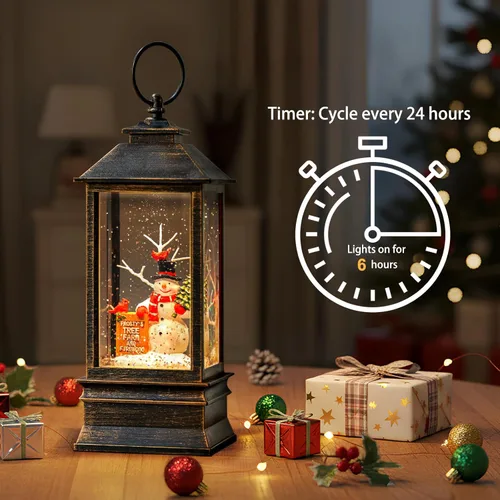 Miniatura 2 de Linterna de globo de nieve de Navidad, muñeco de nieve musical, árbol de Navidad, globo de nieve iluminado con temporizador USB/batería operada