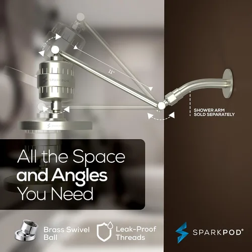 Miniatura 8 de SparkPod Cabezal de ducha de lluvia de alta presión de 6 pulgadas con cápsula de filtro de 23 etapas y extensión de brazo de ducha ajustable de 11