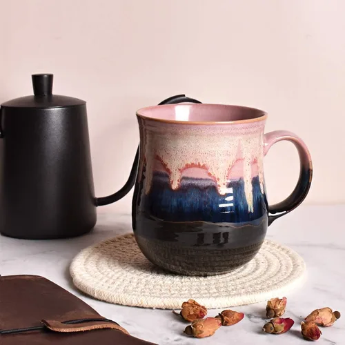Miniatura 4 de Bosmarlin Taza de café grande de cerámica, taza de té grande para oficina y hogar, 21 onzas, apta para lavavajillas y microondas, 1 unidad Rosa