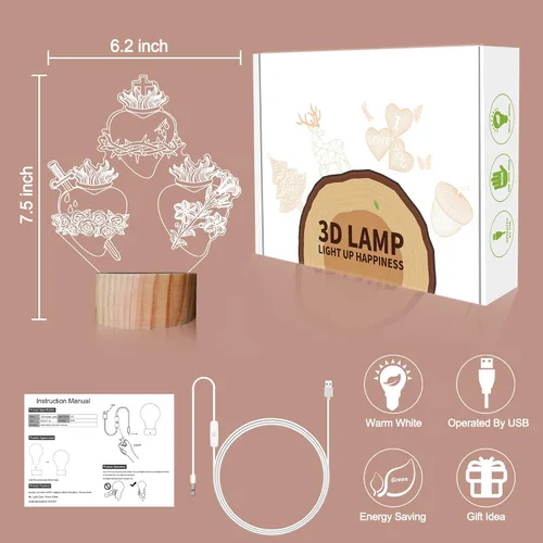 Miniatura 6 de Anywin Tres corazones sagrados, regalos católicos para mujeres/hombres, corazones de Jesús, luz nocturna, regalos de fe para Navidad, devocional