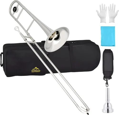 Miniatura 9 de EASTROCK Trombón tenor de deslizamiento Bb de latón Instrumento musical con estuche duro, boquilla, guantes, paño de limpieza para estudiantes