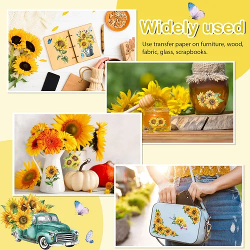 Miniatura 6 de 9 hojas de transferencia de girasol para muebles y manualidades de Acción de Gracias, calcomanías de flores vintage de calabaza, hoja de arce