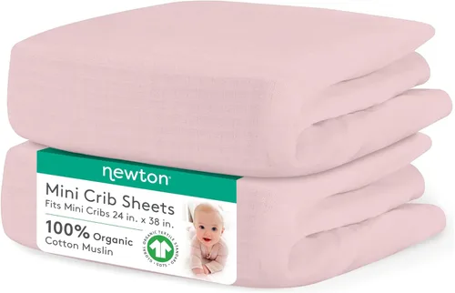 Miniatura 8 de Newton Baby Sábanas bajeras ajustables para mini cuna (paquete de 2) Sábanas de algodón de muselina orgánico, transpirables y suaves, sábanas