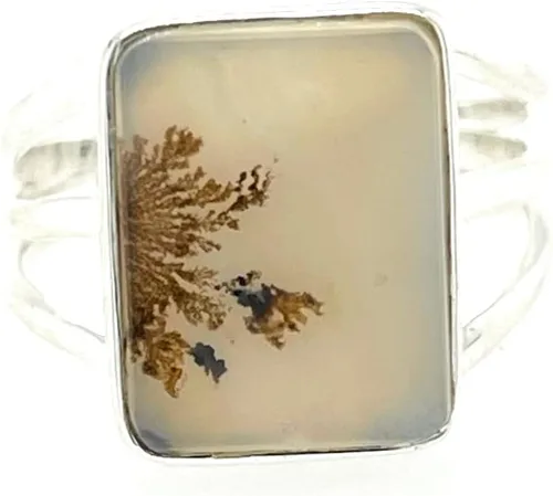 Miniatura 2 de Genuine Georgian Scenic Dendritic Agate 925 Sterling Silver Ring Size 9