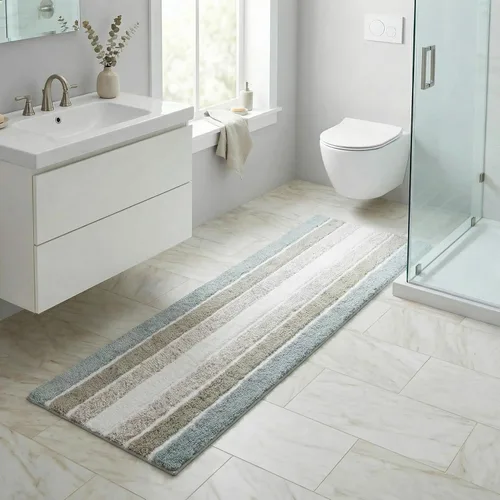 Alfombra de baño de algodón con rayas alpinas de 24 x 60 pulgadas, color beige gris, antideslizante, ultrasuave, de lujo, ideal para baño, cocina,