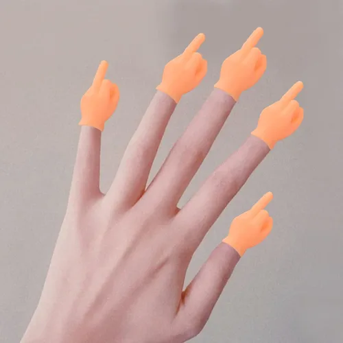 Miniatura 5 de Manos diminutas para dedos – 10 piezas de mini marionetas de mano (signo de dedo medio) goma premium