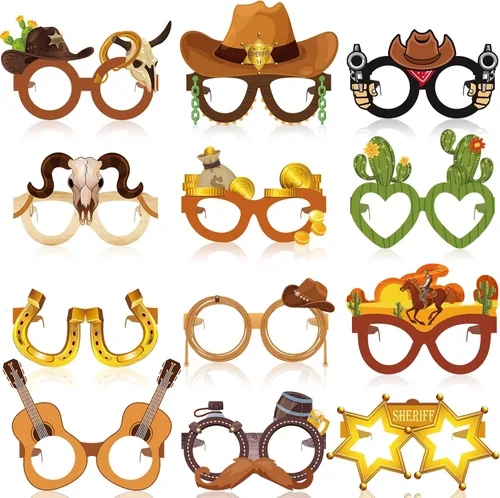 Jenaai 36 piezas de decoración de fiesta occidental, regalos del salvaje oeste, gafas de papel de vaquero para cabina de fotos, accesorios para