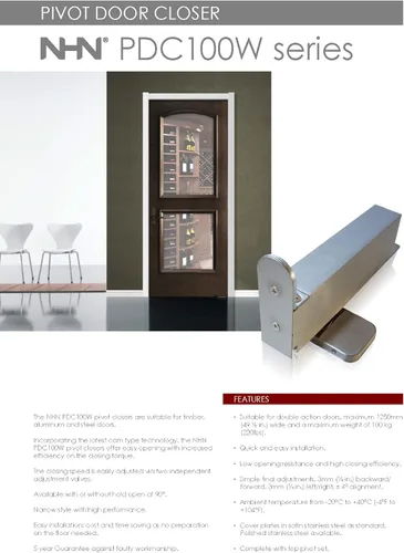 Miniatura 4 de NHN Modelo: PDC103W SSS - Cierrapuertas ocultas de cierre automático hidráulico para puertas de madera y acero