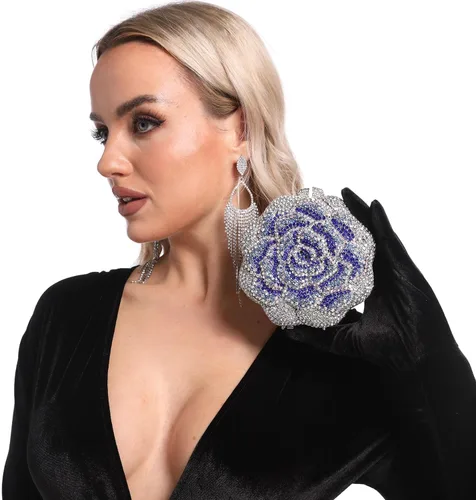 Miniatura 5 de Boutique De FGG Bolso de mano de cristal rosa para mujer, bolso de noche con flores, para boda, fiesta, graduación, novia, con diamantes