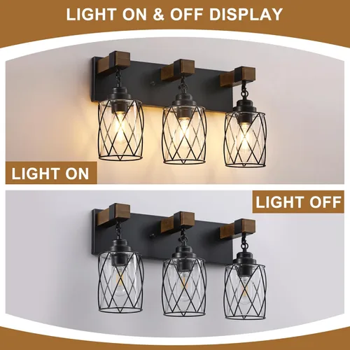 Miniatura 6 de Accesorios de iluminación de baño de granja, lámpara de tocador de baño de 3 luces con pantalla de metal y vidrio, accesorios de iluminación