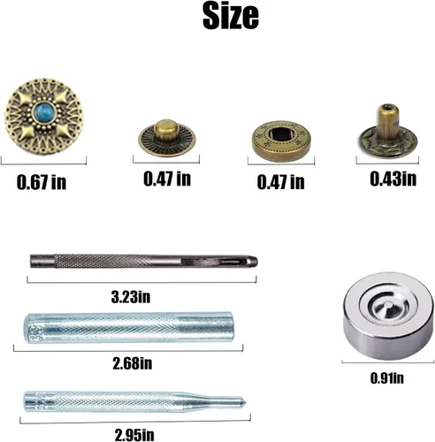 Miniatura 2 de Juego de 10 botones a presión de cuero de 0.67 pulgadas (0.669 in), cierre de presión de bronce para broches de cuero y kit de cierres, broches