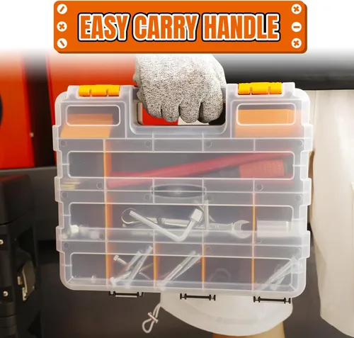 Miniatura 7 de Caja de herramientas con tapa transparente, caja organizadora de 34 compartimentos de doble cara con divisores extraíbles para herrajes, tornillos