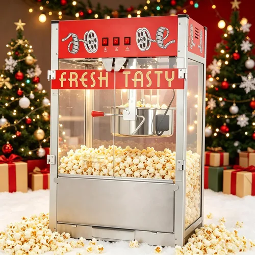 Miniatura 12 de Máquina comercial de palomitas de maíz de 32 onzas con carro, hervidor de acero inoxidable con ruedas, plataforma de calentamiento y vidrio Rojo