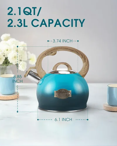 Miniatura 6 de Hauce Radio Hervidor de té, tetera silbante de acero inoxidable de grado alimenticio para estufa con mango ergonómico anti-calor, boquilla para té