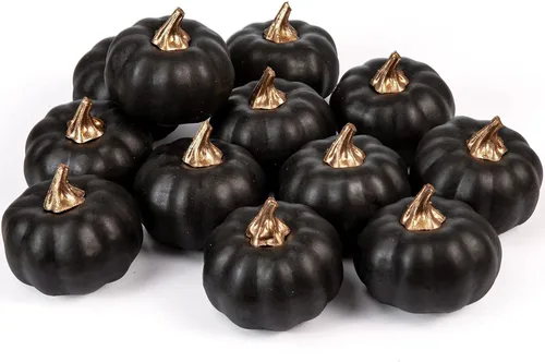 Whaline Calabazas artificiales a granel, 12 piezas de calabaza vintage de cosecha de calabaza realista, calabaza de espuma falsa para otoño,