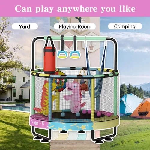 Miniatura 4 de Lamerge Kids Trampoline, Toddler Bouncing Trampoline with Safety Enclosure Net, ASTM-Approved, 500lbs Capacity, Ages 1-8, Adjustable Handrail