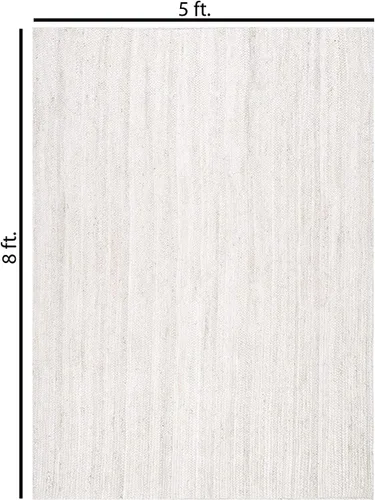 Miniatura 2 de Alfombra 100% yute de 5 x 8 pies, diseño trenzado a mano, alfombra de fibras naturales color blanquecino, decoración del hogar para sala de estar