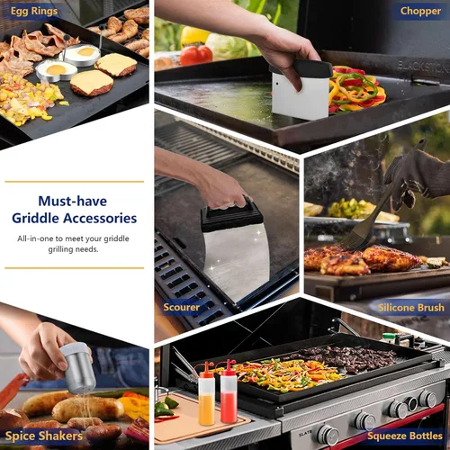 Miniatura 8 de 18 piezas de kit de accesorios para parrilla de Joyfair, juego de accesorios para parrilla de parte superior plana con prensa para hamburguesas