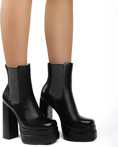 Miniatura 3 de SIFINELAR Botines de plataforma para mujer, tacón alto y grueso, con puntera cuadrada, con cremallera lateral, botas cortas