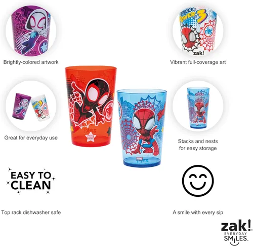 Miniatura 4 de Zak Designs Marvel Spider-Man - Juego de vasos anidables para el hogar, vasos de plástico sin BPA de 14.5 onzas, paquete de 4