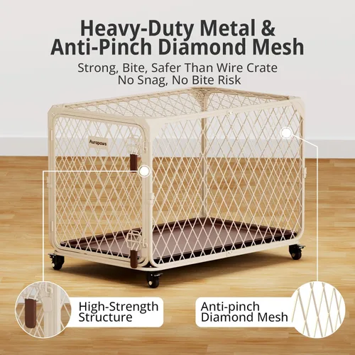 Miniatura 2 de Jaula para perros pequeños de 30 pulgadas con rueda con cerradura, jaulas metálicas de malla de diamante para perros medianos, hasta 70 libras