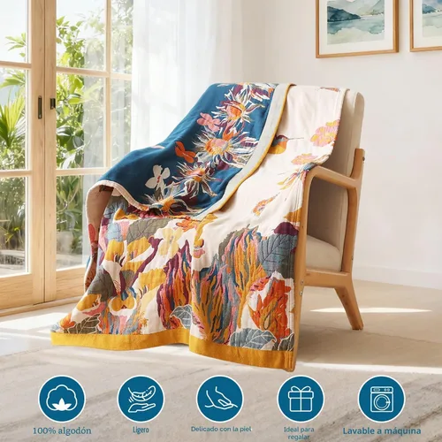 Miniatura 2 de Manta bohemia – Manta suave 100% algodón para cama, 50"x60", reversible, transpirable, ligera, para otoño, todas las estaciones, decoración de casa