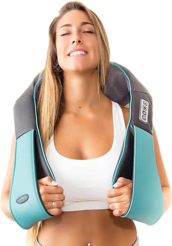 Masajeador shiatsu de hombro y cuello con calor, almohada masajeadora para tejido profundo para aliviar el dolor del cuello, la espalda y los Azul